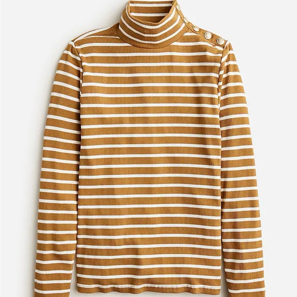NWT J.Crew Vintage Rib Turtleneck with Buttons in Stripe Medium